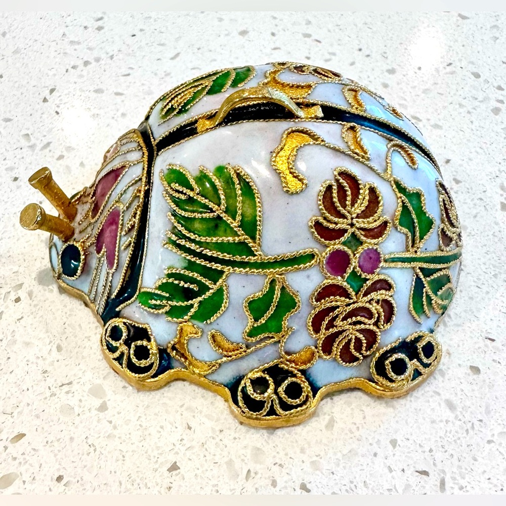 Vintage Cloisonne Enamel Ladybug Figurine Ornament